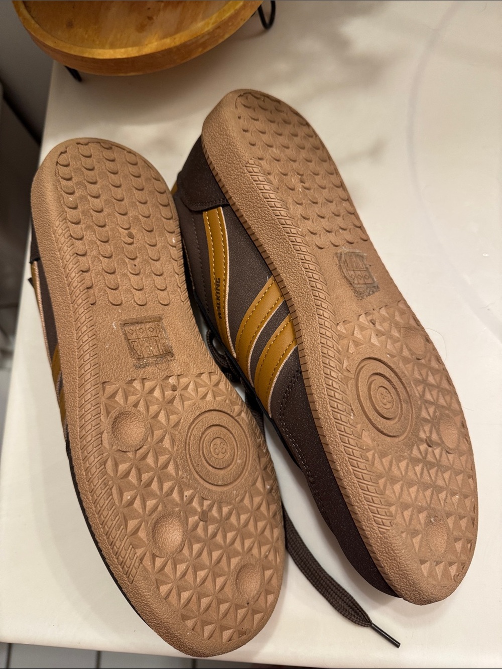 Woman’s Brown Casual Sneakers with Tan Stripes - - Picture 3 of 3